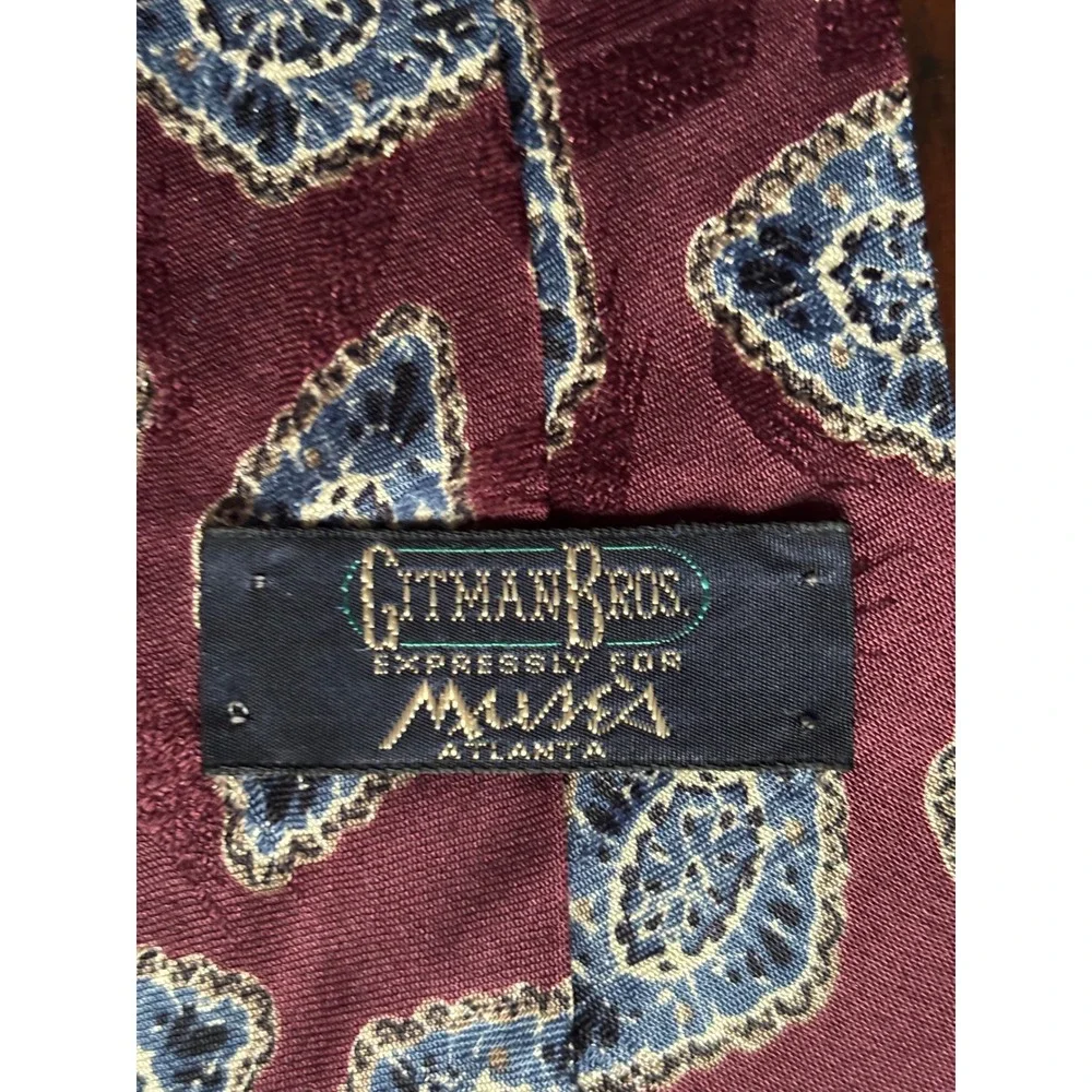 Gitman Bros for MUSA Men's Silk Neck Tie Maroon Blue Diamond Pattern USA Vintage